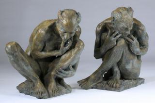 Appraisal: Bronze gargoyle sculptures Kraig Varner Pair of a male and