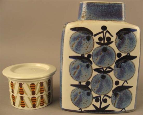 Appraisal: Two Pieces Arabia-Finland Covered Jar with bees Royal Copenhagen-Denmark blue