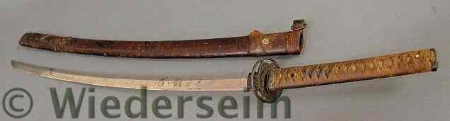 Appraisal: Leather sheathed Samurai sword with a shagreen and leather grip