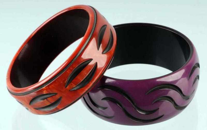 Appraisal: Lot of Bakelite Overdyed Bracelets Description Both are reproductions CORRECTION