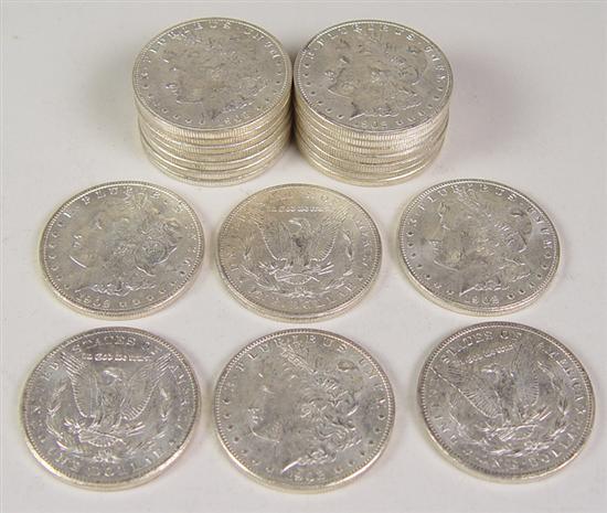 Appraisal: Nice Roll of Uncirculated -O Morgan Dollars Grades range MS