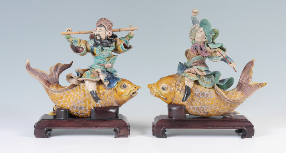 Appraisal: CHINESE POLYCHROME ROOF TILES pieces total each featuring a warrior