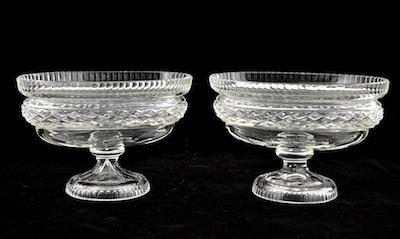 Appraisal: A Pair of Cut Glass Comports Each well-cut boat shape