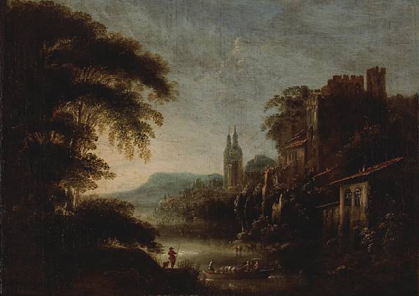 Appraisal: Flemish School th Century A capriccio landscape with figures and