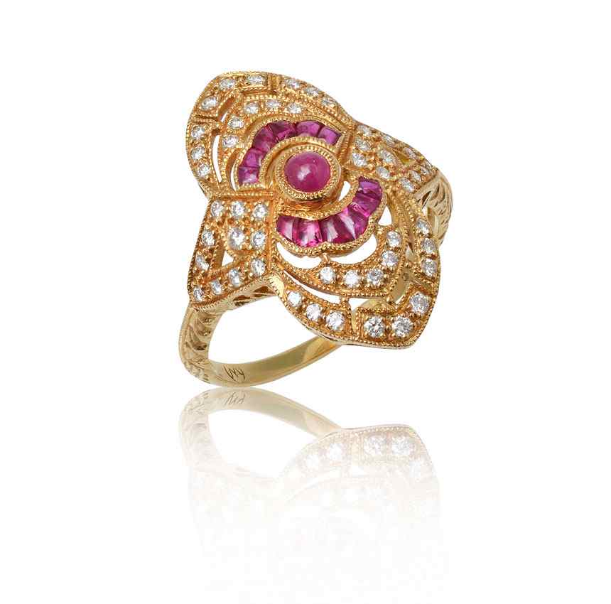 Appraisal: K RUBY AND DIAMOND RING K yellow gold ring contains