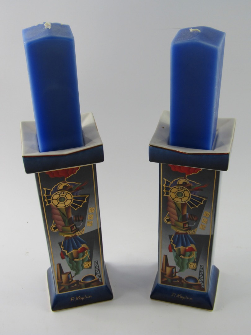 Appraisal: A pair of Goebel Artists Orbis candlestisks designed by P