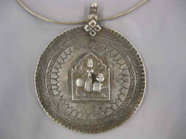 Appraisal: Oriental Silver Pendant Chain '' disc '' long unsigned