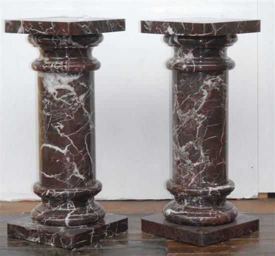 Appraisal: PAIR OF BROWN MARBLE PEDESTALS H Top Square