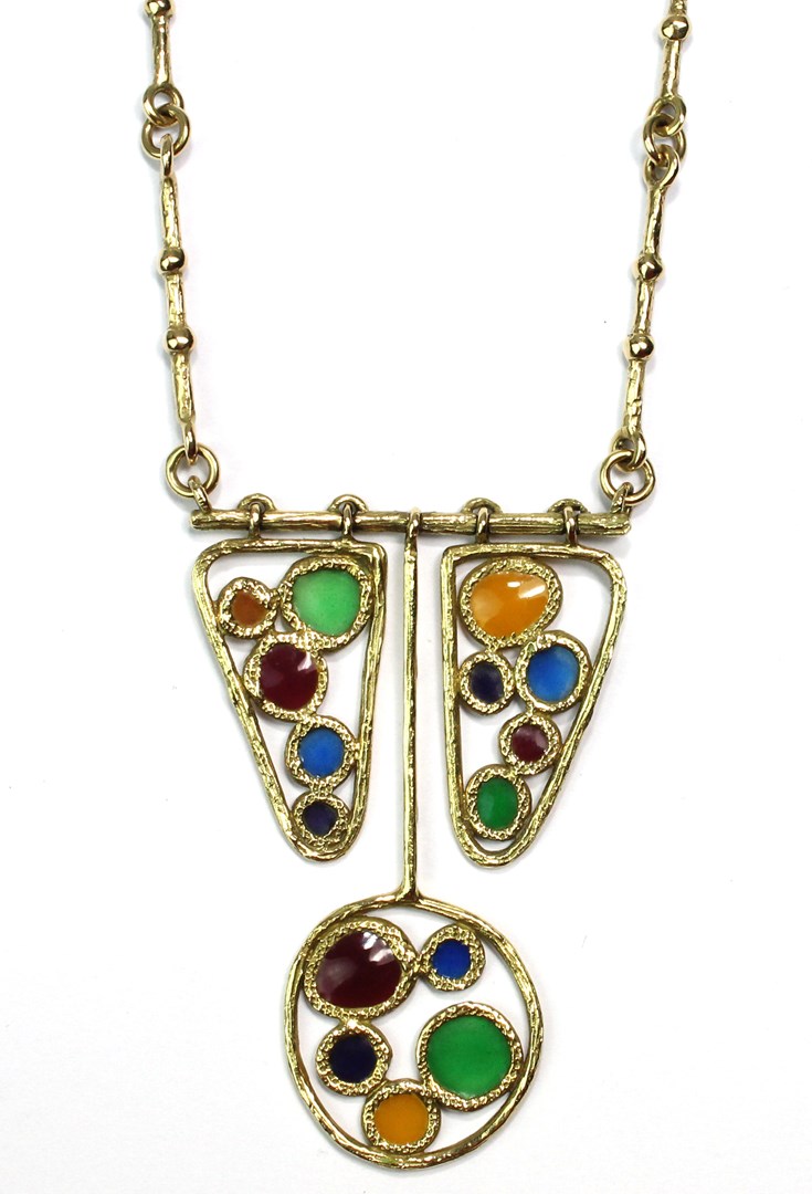 Appraisal: A gold and plique a jour enameled pendant necklace the