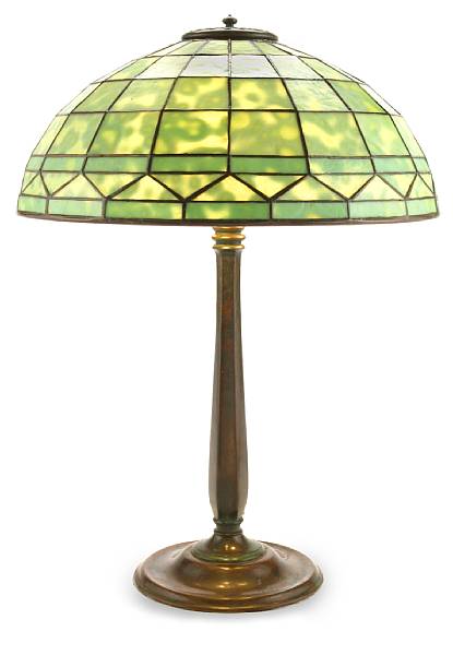 Appraisal: A Tiffany Studios leaded glass and patinated bronze Colonial lamp