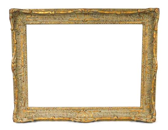 Appraisal: Newcomb Macklin gilt wooden picture frame light grey-blue finish ornate