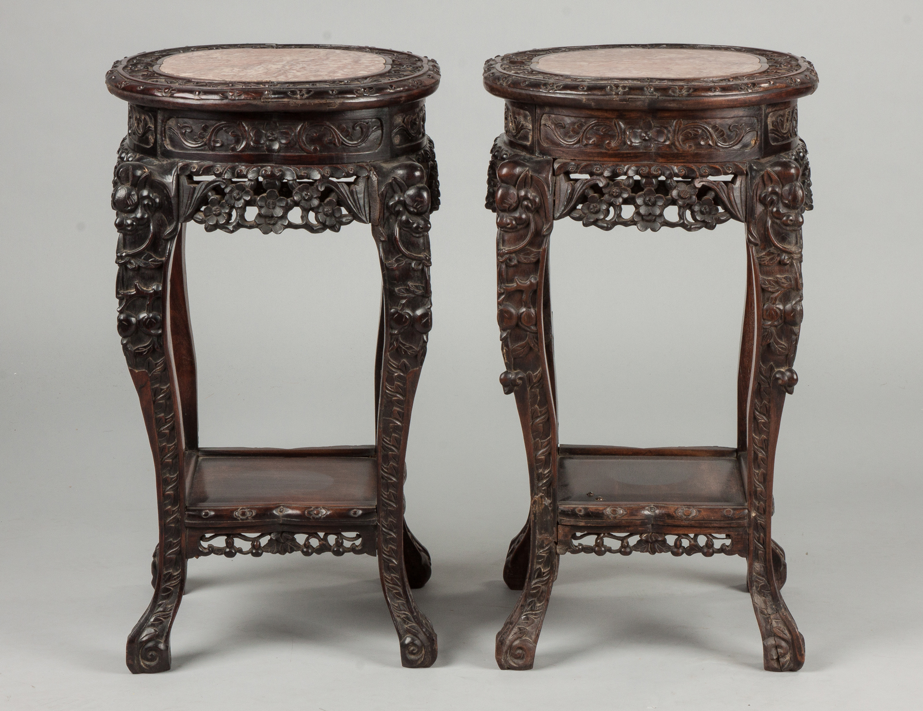 Appraisal: Two Similar Chinese Carved Hardwood Tables Late th cent Soapstone