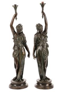 Appraisal: Pair of Finely Cast Bronze Figural Torchi res Continental early