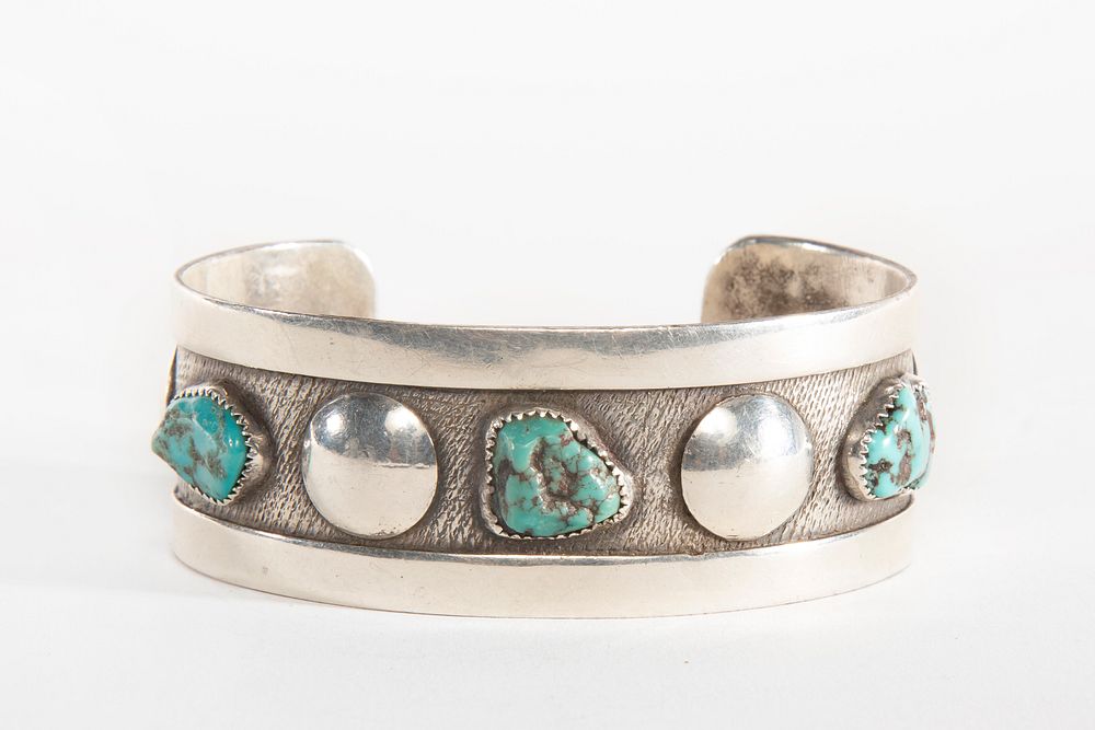 Appraisal: A Frank Patania Three Stone Turquoise and Sterling Silver Cuff