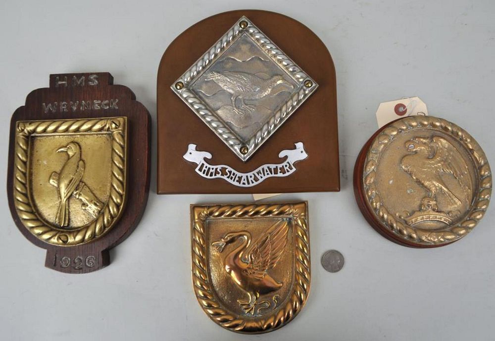 Appraisal: Group Four Bronze Ship's Badges with bird motifs Includes HMS