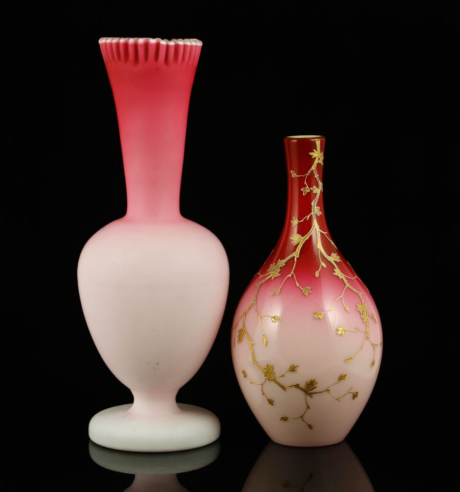 Appraisal: - Victorian Peachblow Vases Two Victorian peachblow vases h Provenance