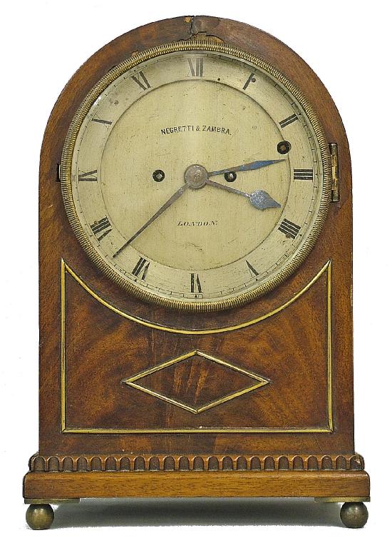 Appraisal: English mahogany double fusee small alarm mantel clock the movement