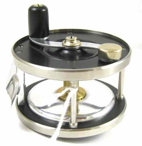 Appraisal: SARACIONE DELUXE NO FLY REEL '' aluminum spool with polished