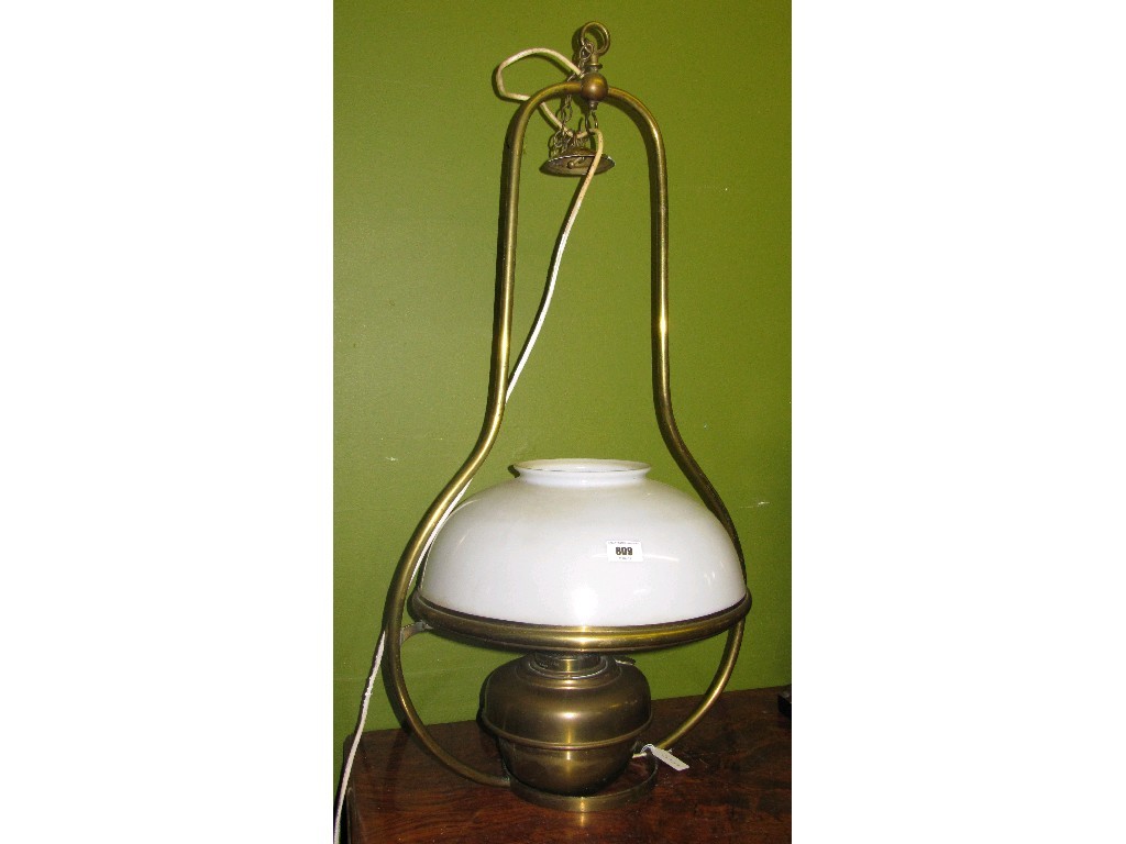 Appraisal: Brass and opaque glass pendant ceiling light