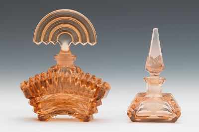 Appraisal: Two Pink Glass Deco Perfume Bottles The first a molded