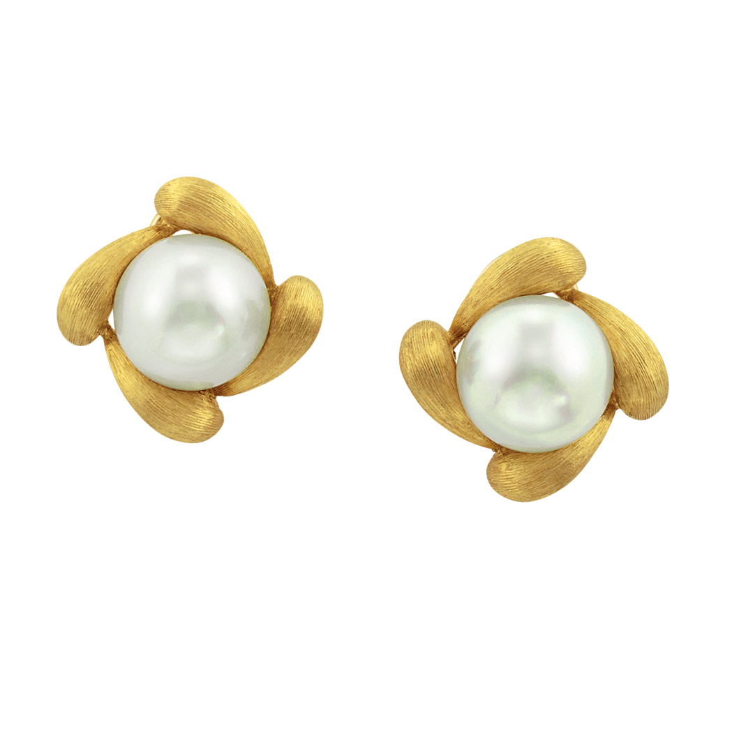 Appraisal: Pair of Gold and Cultured Pearl Earclips Henry Dunay kt