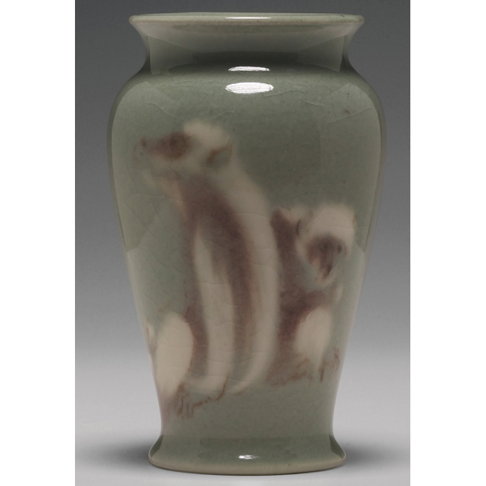 Appraisal: Very unusual Rookwood vase Hi-glaze with two lemurs executed by