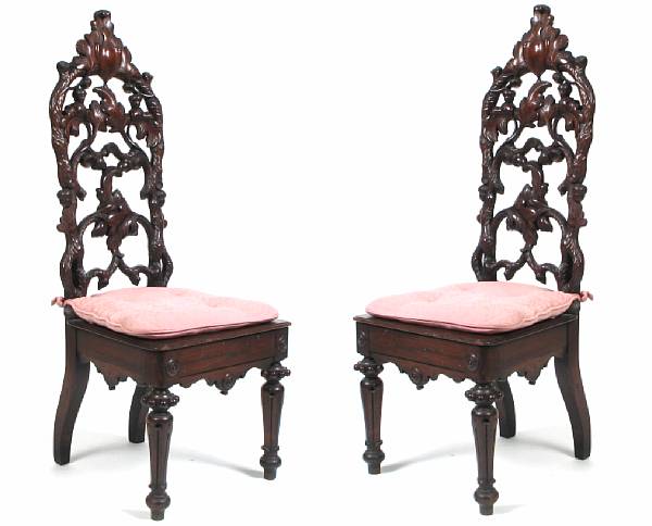 Appraisal: A pair of Continental carved mahogany side chairs late th