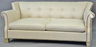 Appraisal: Hickory Chair white upholstered wing back sofa lg in Hickory