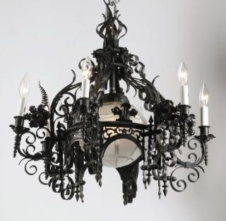 Appraisal: Early th c wrought iron chandelier Early th century wrought