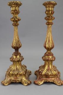 Appraisal: th C Carved Italian Candlesticks th C Carved Italian Footed