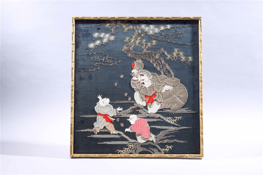 Appraisal: Antique Japanese Meiji Period obi with gilt metal threads framed