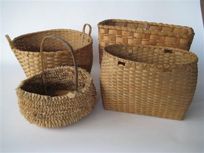 Appraisal: Four splint and cornhusk Indian baskets early to mid th