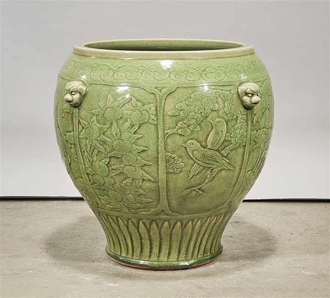 Appraisal: Chinese green glazed porcelain jardiniere with trees deer and fish