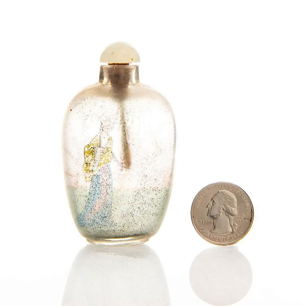 Appraisal: ANTIQUE CHINESE INSIDE PAINTED SNUFF BOTTLE Painted women walking in