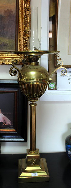 Appraisal: WHITELEY LIMITED MESSENGERS PATENT BRASS OIL LAMP reeded column and