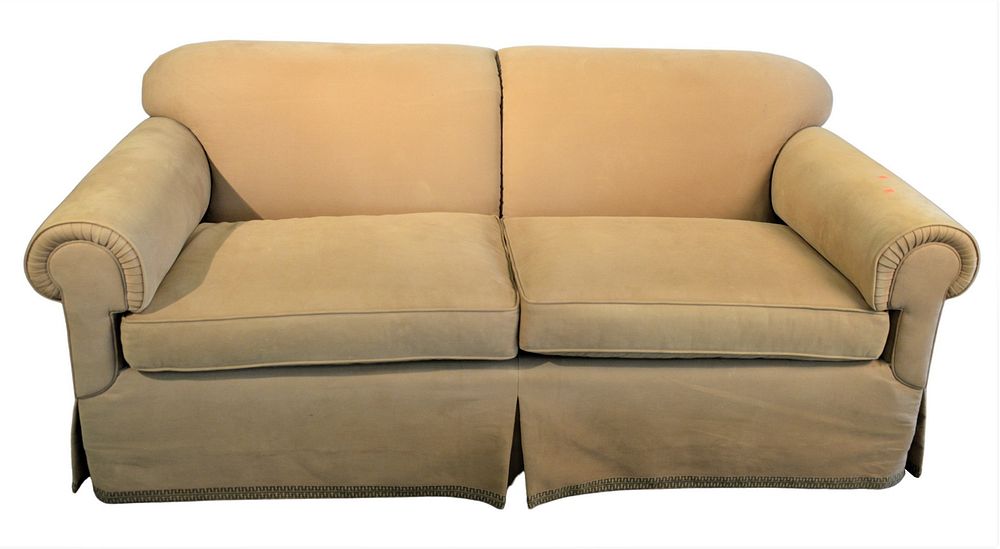 Appraisal: Edward Ferrell Custom Upholstered Sofa tan upholstery with two cushions