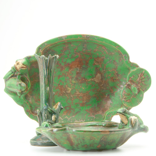 Appraisal: WELLER Three Coppertone pieces Two bowls each with a frog