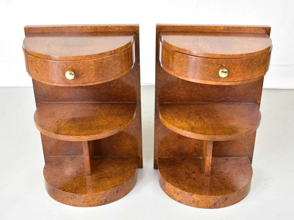 Appraisal: PAIR OF FRENCH ART DECO BURLWOOD BEDSIDE TABLES - Each