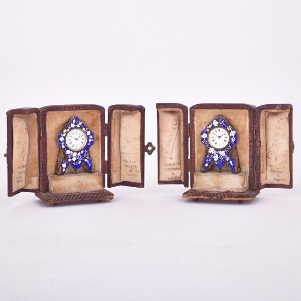 Appraisal: Pair of Swiss Enamelled Gilt Metal Miniature Bracket Clocks th