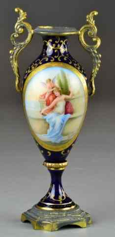 Appraisal: French Sevres Style Urn with Ormolu MountsBeautiful hand-painted panel with