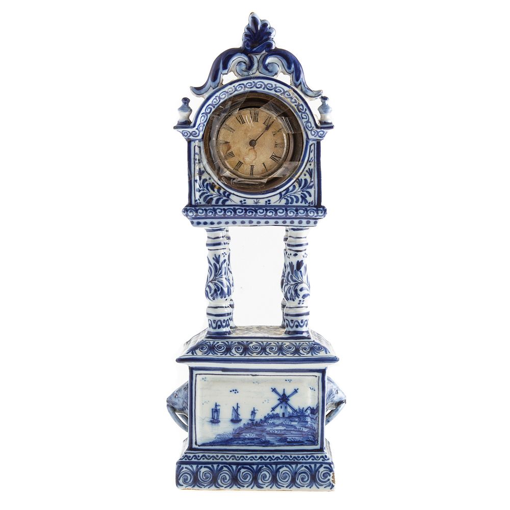 Appraisal: Dutch Blue White Delftware Miniature Clock Early th century classical