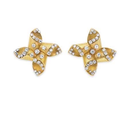 Appraisal: Pair of Gold and Diamond Earclips Estimate -