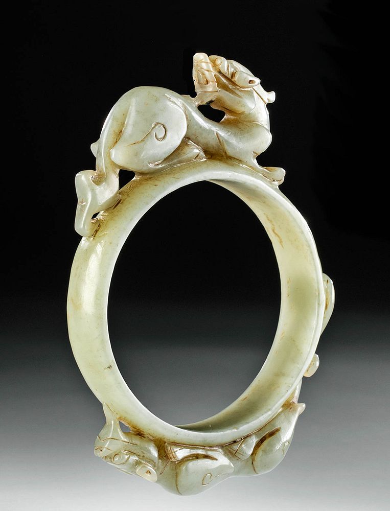 Appraisal: th C Chinese Jade Bracelet w Dragons East Asia China