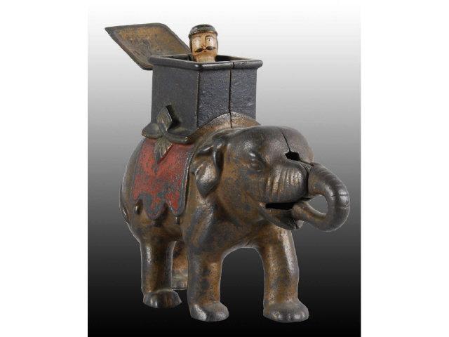 Appraisal: Cast Iron Howdah Elephant Mechanical Bank Description Bank works No