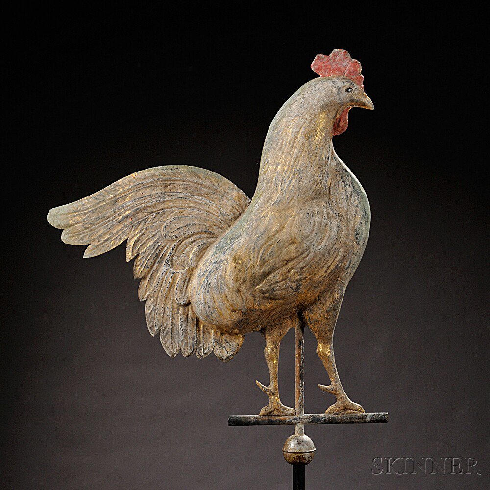 Appraisal: Gilt Molded Copper Rooster Weathervane possibly Cushing and Co Waltham