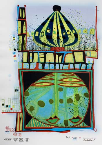 Appraisal: FRIEDENSREICH HUNDERTWASSER Homo Humus come va Color screenprint and photolithograph