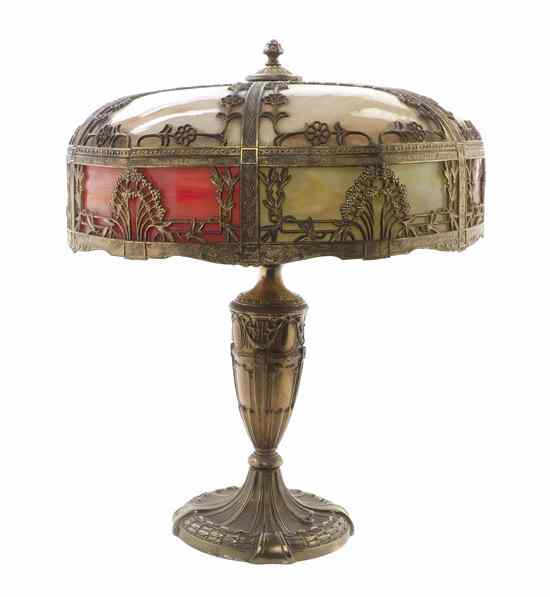 Appraisal: An American Slag Glass and Gilt Metal Table Lamp the