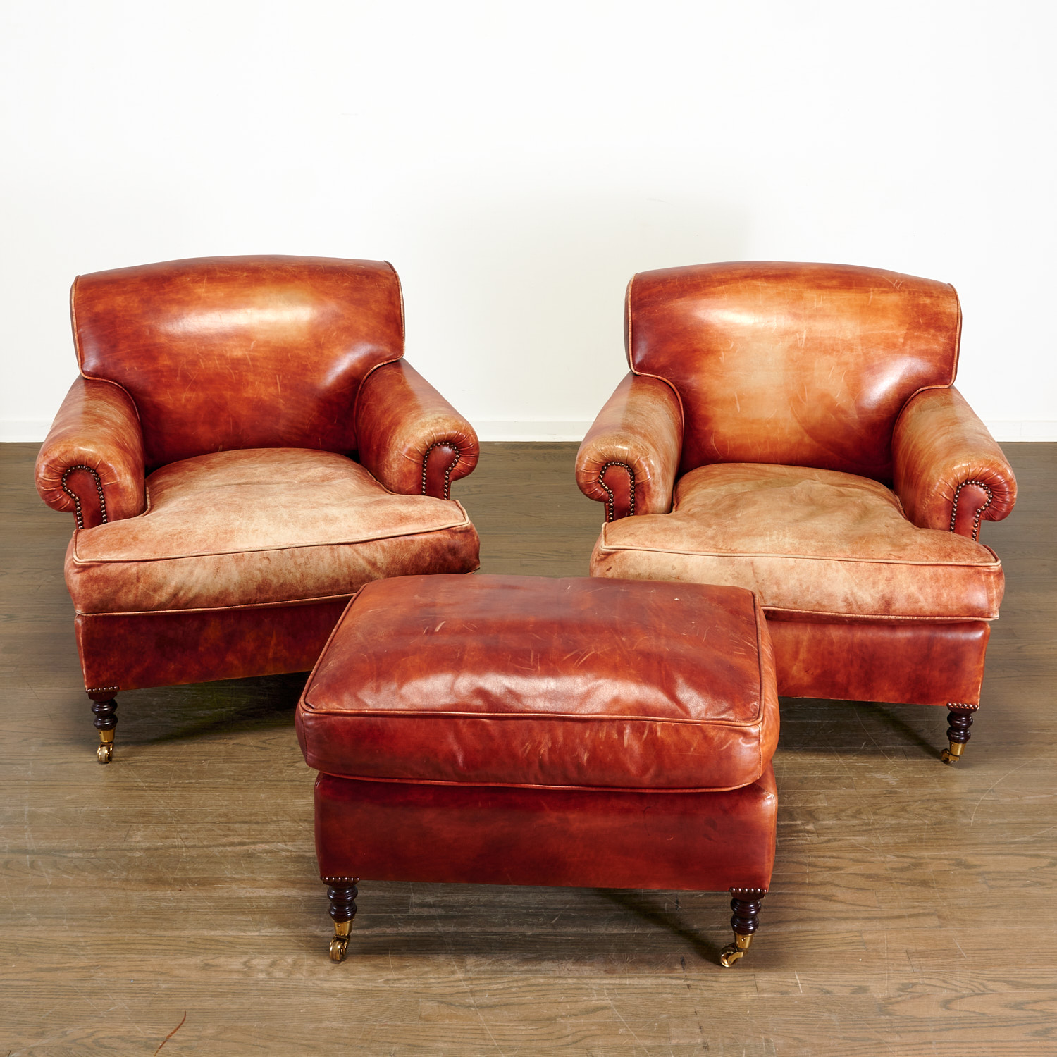 Appraisal: PAIR GEORGE SMITH LEATHER CLUB CHAIRS AND OTTOMAN th c