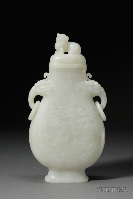 Appraisal: Large Jade Covered Jar China th century white stone with