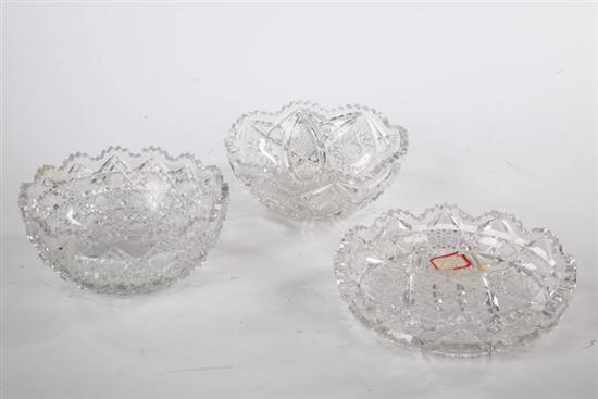 Appraisal: THREE CUT GLASS BOWLS One Daisy Button pattern h d